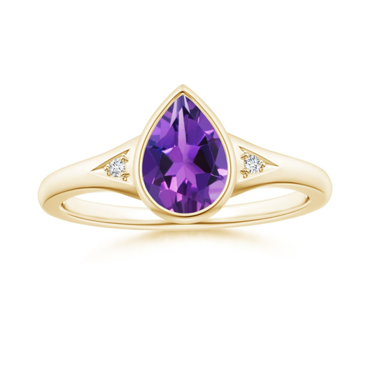 Bezel-Set Pear Amethyst with Recessed Moissanite Accents Engagement Ring