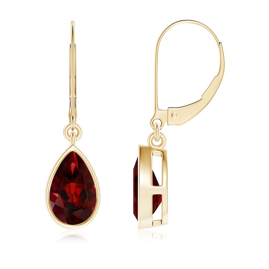 Bezel-Set Pear Garnet Drop Earrings