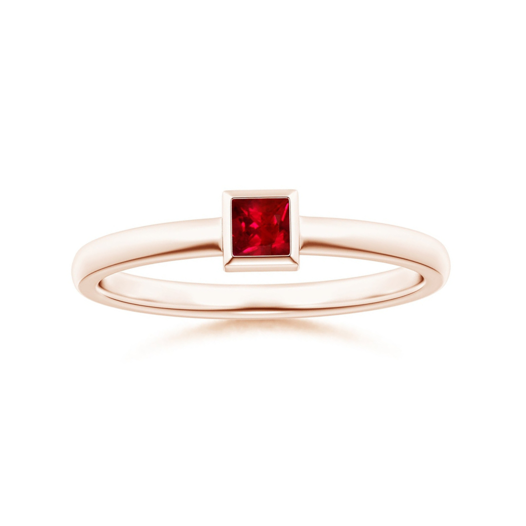 Bezel-Set Princess Cut Lab-Created Ruby Stackable Promise Ring – 2 mm