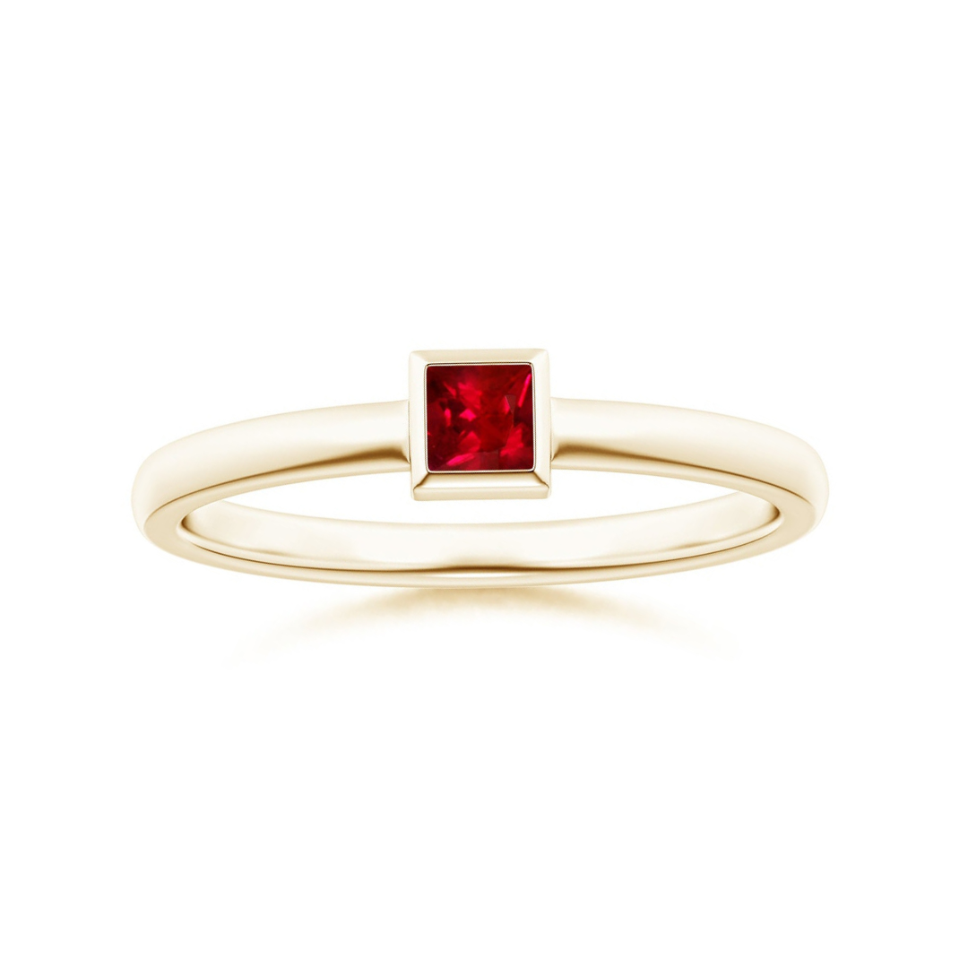Bezel-Set Princess Cut Lab-Created Ruby Stackable Promise Ring – 2 mm