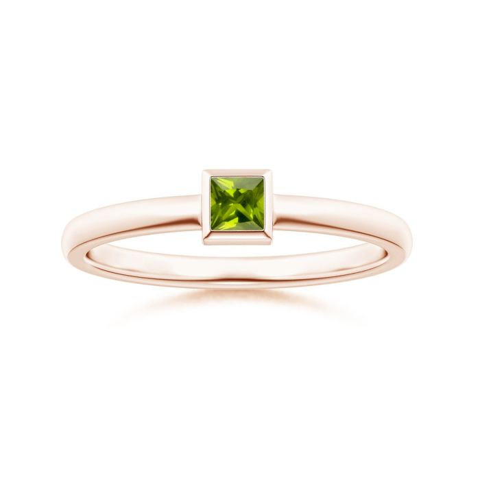 Bezel-Set Princess Cut Peridot Stackable Promise Ring – 2 mm