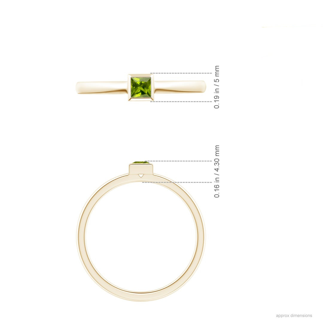Bezel-Set Princess Cut Peridot Stackable Promise Ring – 2 mm