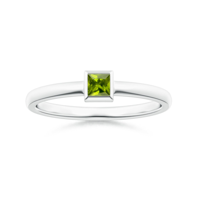 Bezel-Set Princess Cut Peridot Stackable Promise Ring – 2 mm
