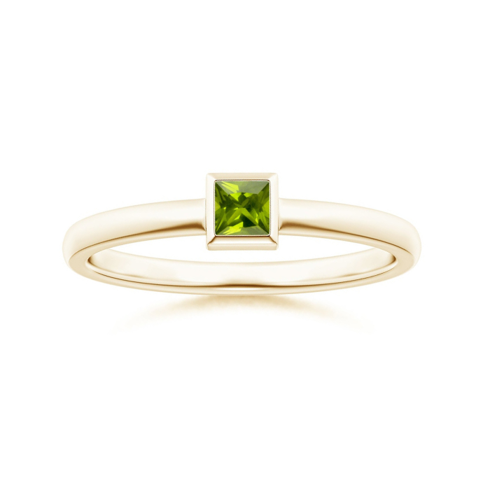 Bezel-Set Princess Cut Peridot Stackable Promise Ring – 2 mm