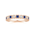 Bezel-Set Princess Lab Sapphire and Alternating Round Moissanite Wedding Band