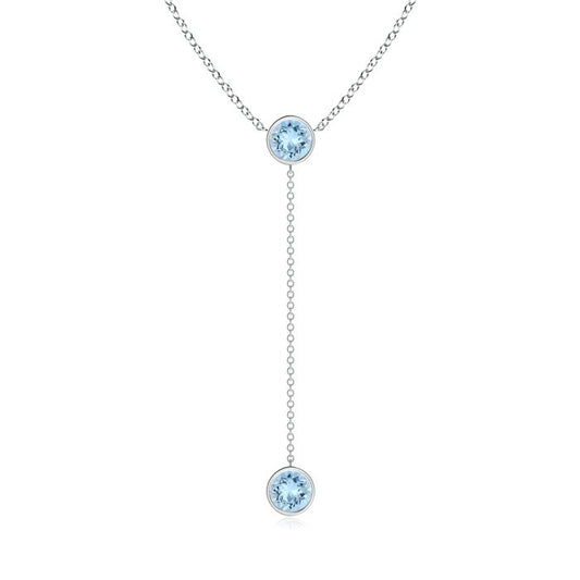 Bezel-Set Round Aquamarine Drop Lariat Necklace