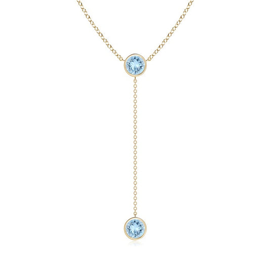 Bezel-Set Round Aquamarine Drop Lariat Necklace