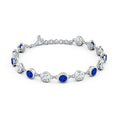 Bezel-Set Round Lab Blue Sapphire & Moissanite Tennis Bracelet
