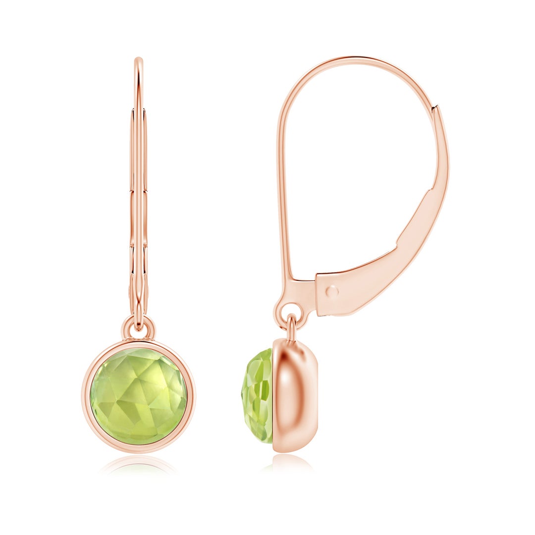 Bezel-Set Round Peridot Drop Earrings with Leverback