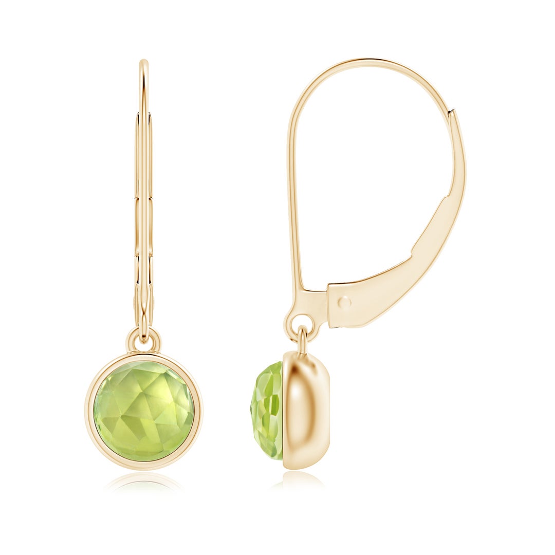 Bezel-Set Round Peridot Drop Earrings with Leverback
