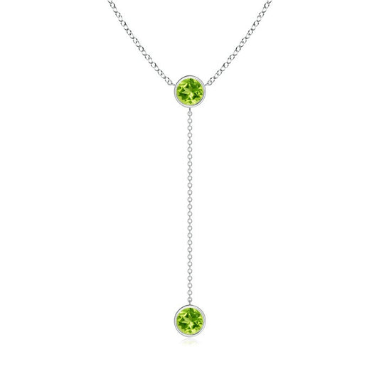 Bezel-Set Round Peridot Drop Lariat Necklace
