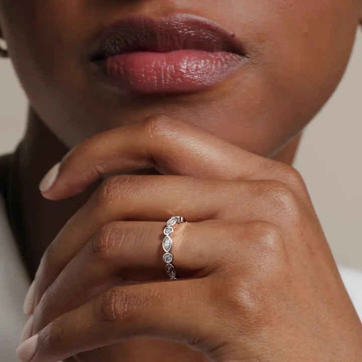 Bezel Set Round and Marquise Moissanite Wedding Band