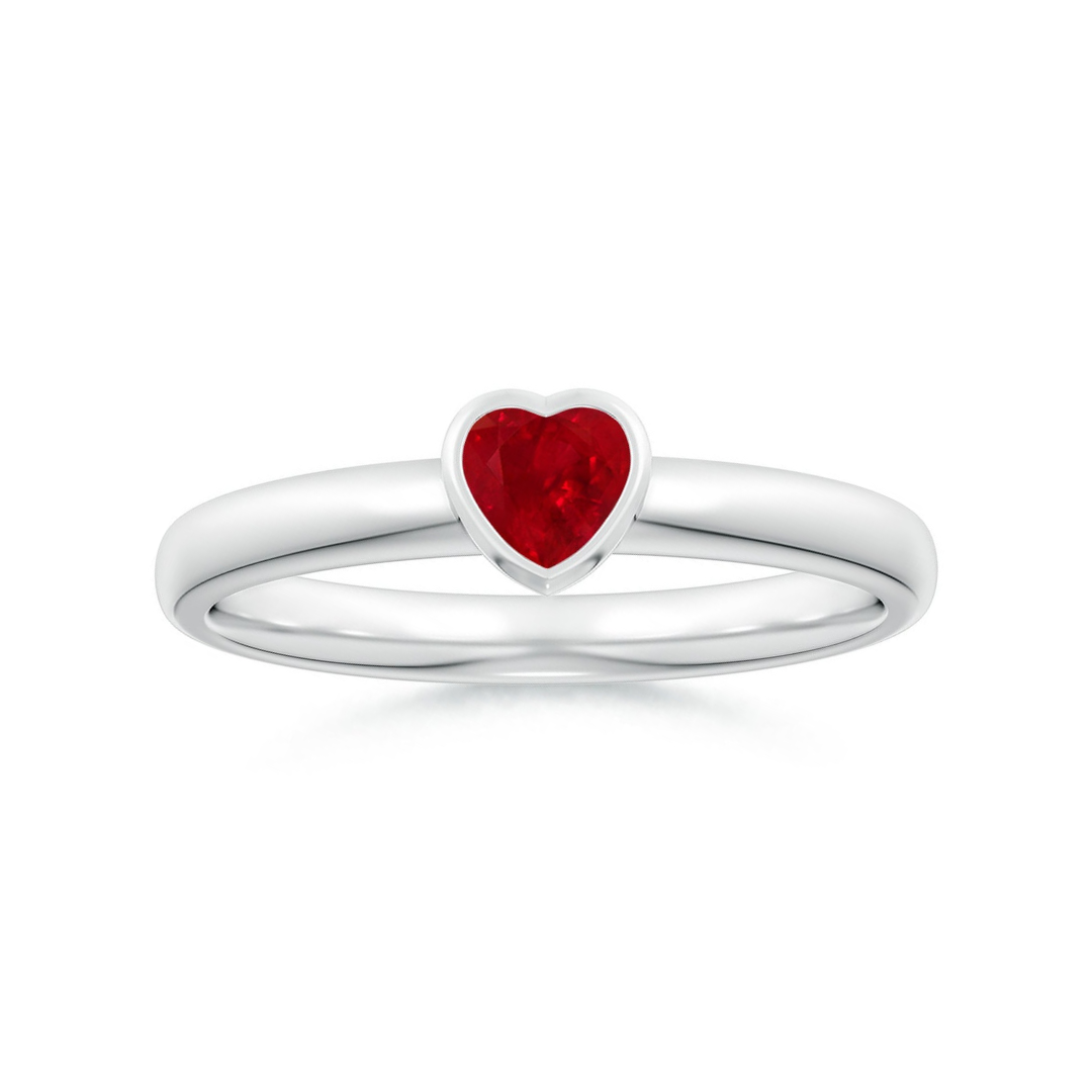 Bezel-Set Solitaire Heart Lab Ruby Stackable Promise Ring