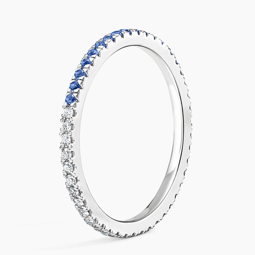 Blue Sapphire and Moissanite Eternity Pavé Wedding Band – 1.4 mm