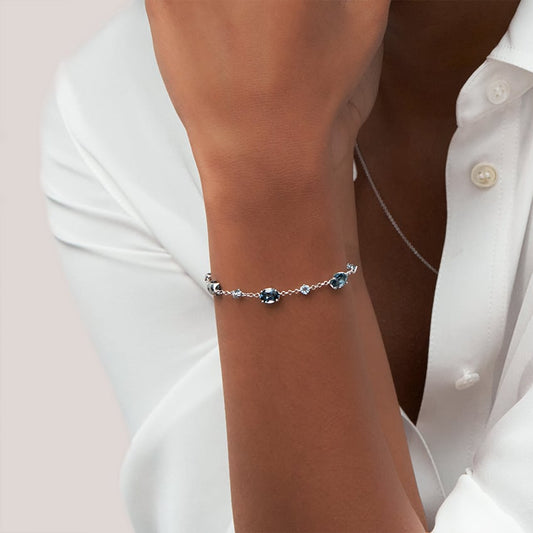 Blue Tide Topaz and Aquamarine Silver Chain Bracelet