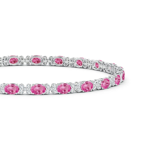 Blush Lab-created Pink Sapphire with Moissanite Accents Alternating Tennis Bracelet