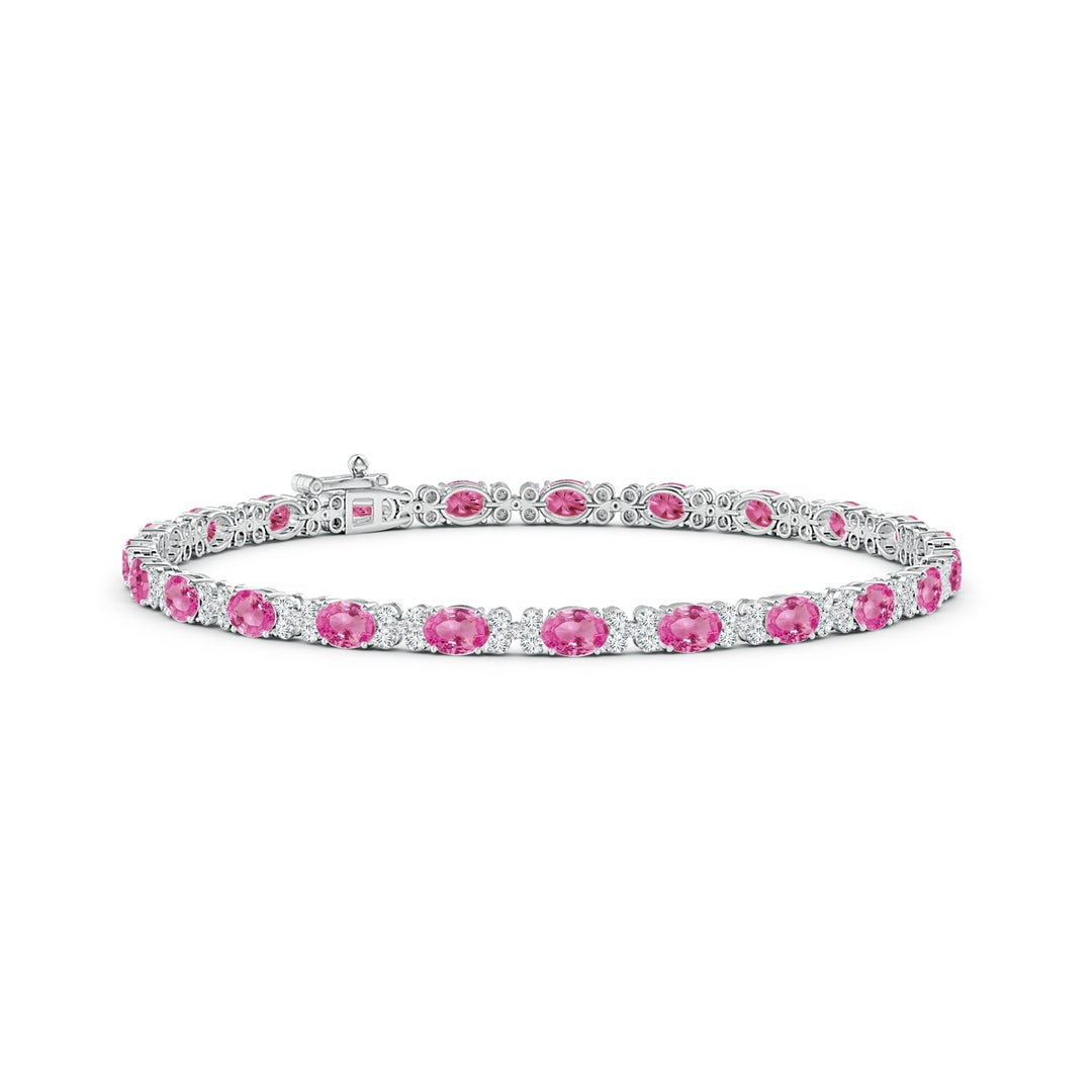 Blush Lab-created Pink Sapphire with Moissanite Accents Alternating Tennis Bracelet