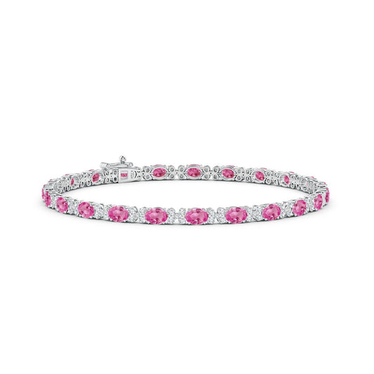 Blush Lab-created Pink Sapphire with Moissanite Accents Alternating Tennis Bracelet