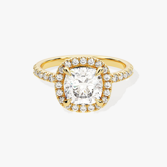 Brilliant Halo Cushion Cut Moissanite Engagement Ring