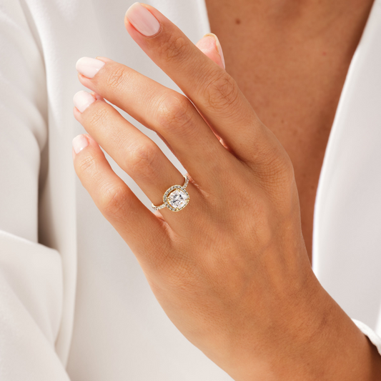 Brilliant Halo Cushion Cut Moissanite Engagement Ring
