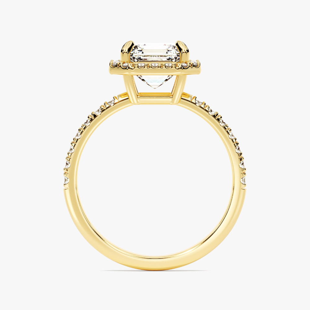 Brilliant Halo Asscher Cut Moissanite Engagement Ring with Pave Band