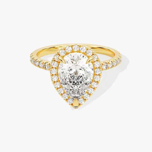 Brilliant Halo Pear Cut Moissanite Engagement Ring