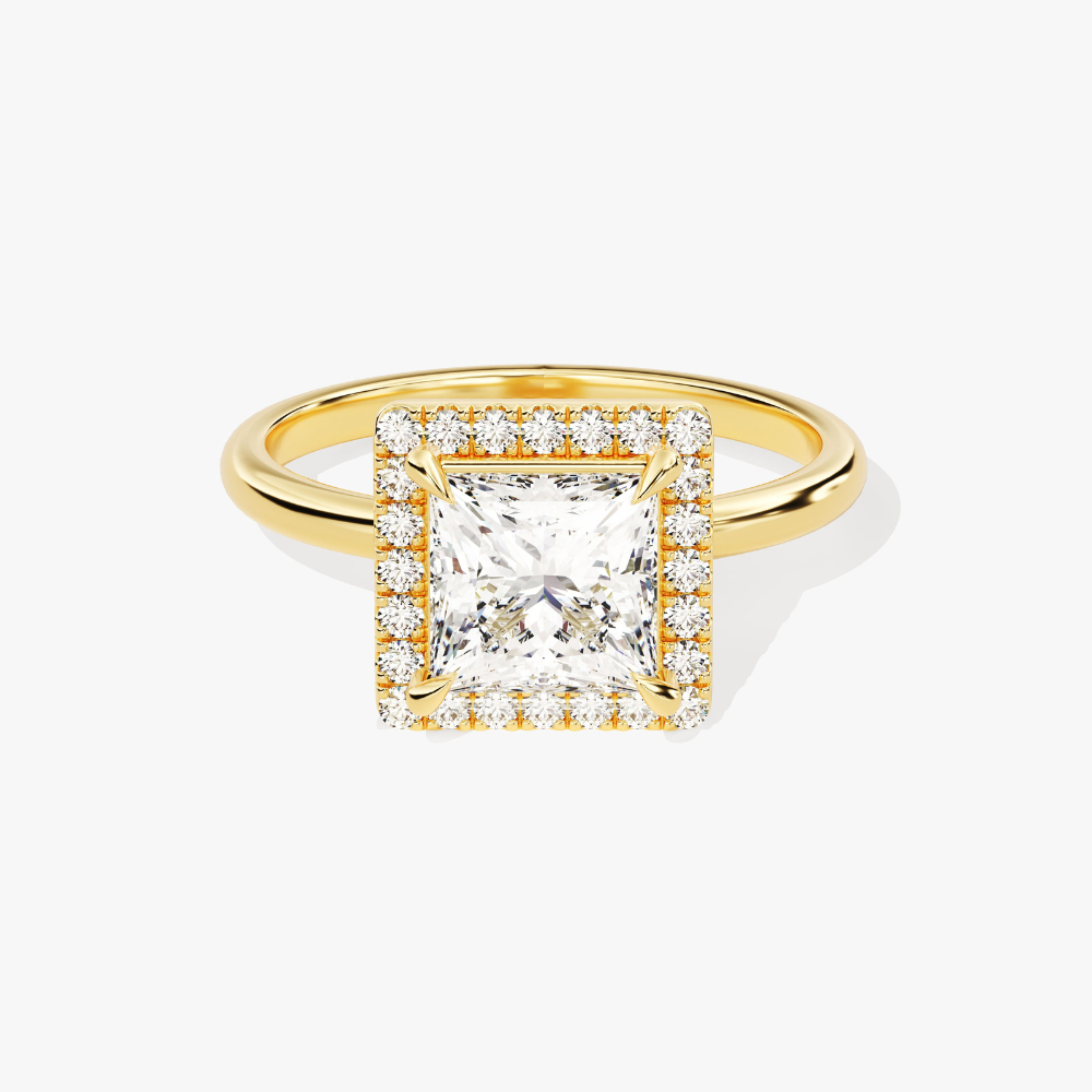 Brilliant Halo Princess Cut Moissanite Engagement Ring
