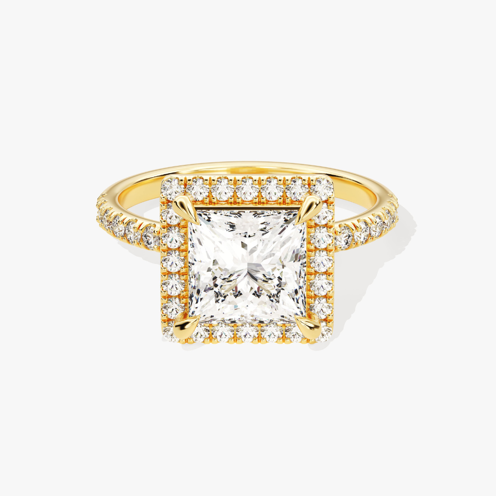 Brilliant Halo Princess Cut Moissanite Engagement Ring