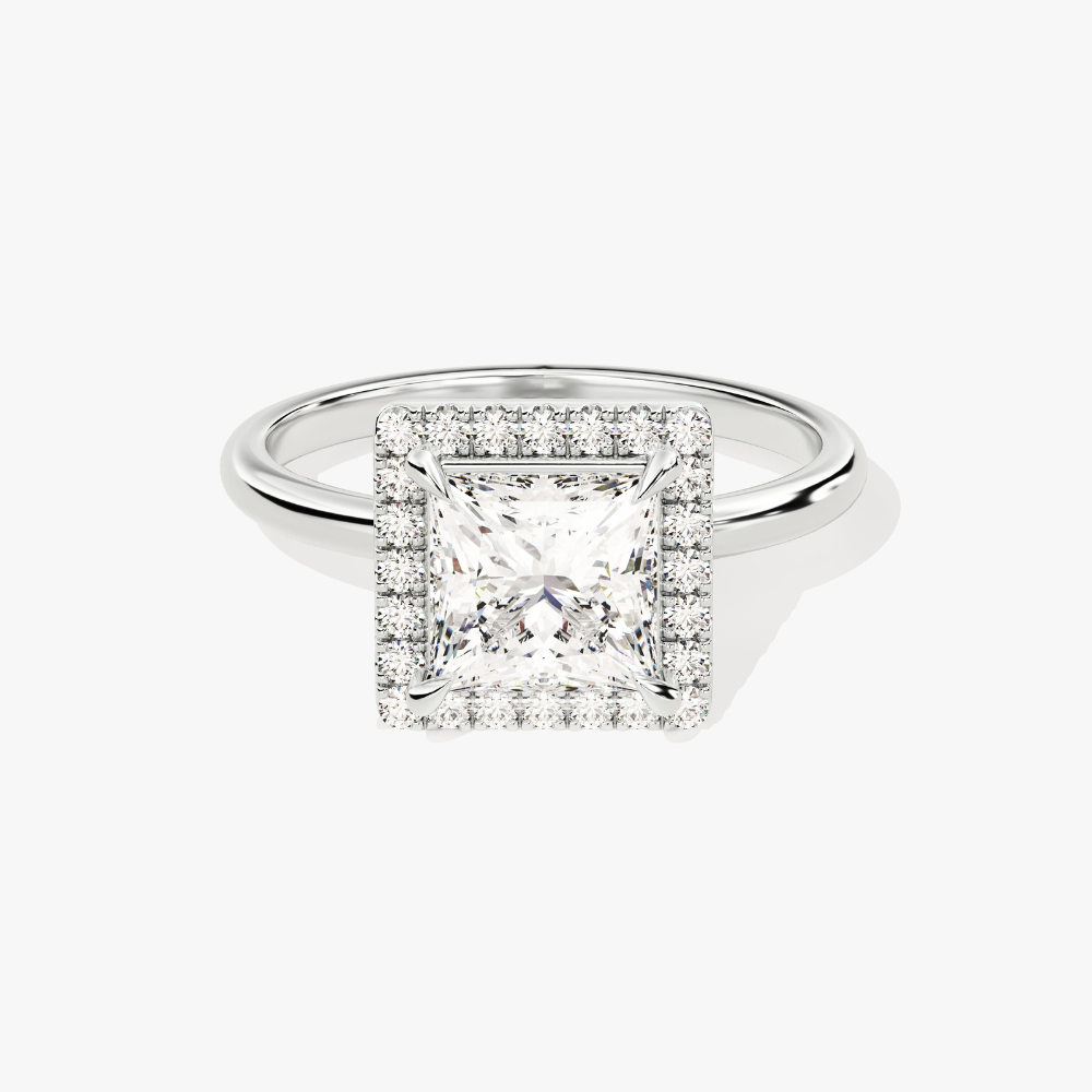 Brilliant Halo Princess Cut Moissanite Engagement Ring