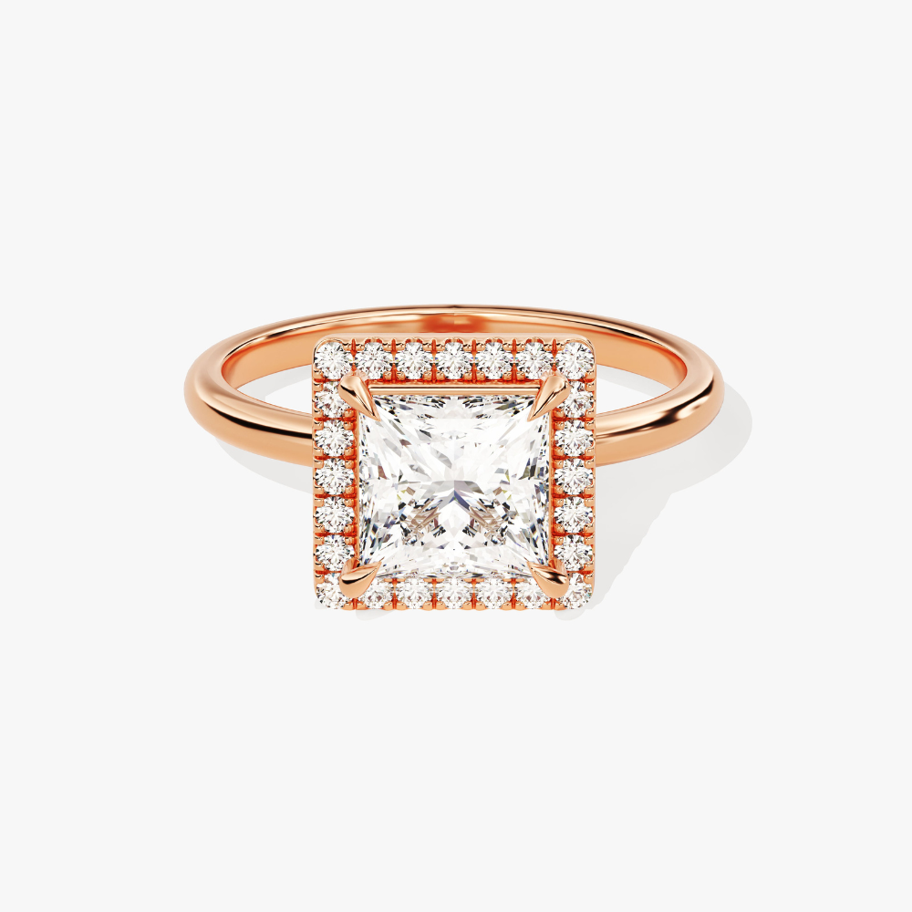 Brilliant Halo Princess Cut Moissanite Engagement Ring