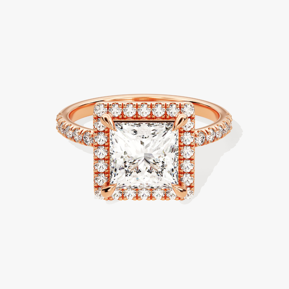 Brilliant Halo Princess Cut Moissanite Engagement Ring