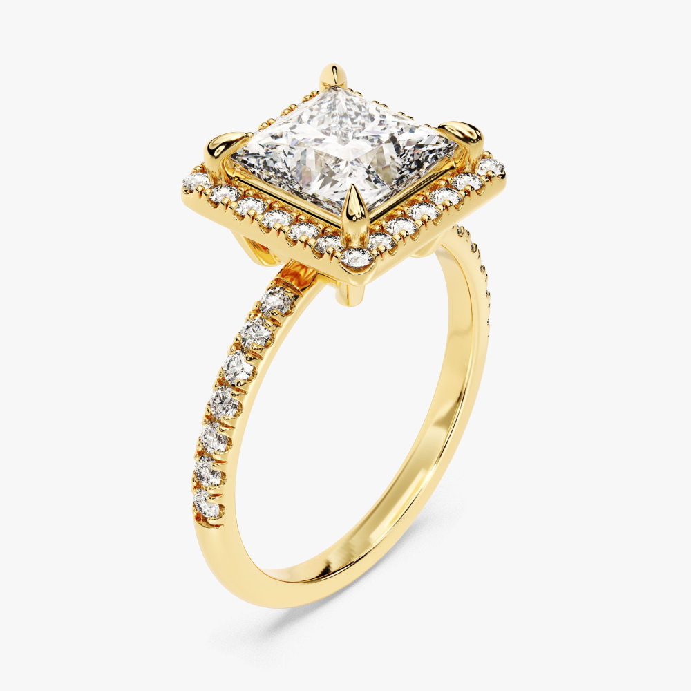 Brilliant Halo Princess Cut Moissanite Engagement Ring