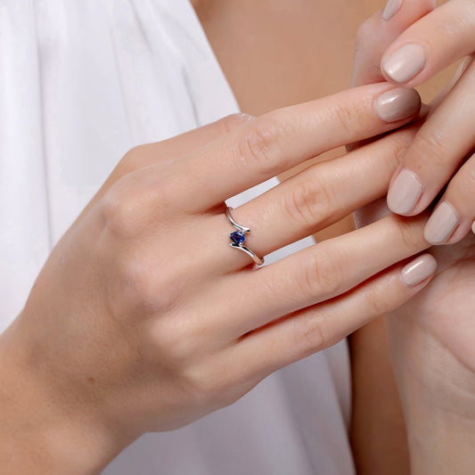 Bypass Pear Cut Lab-Created Sapphire Solitaire Promise Ring