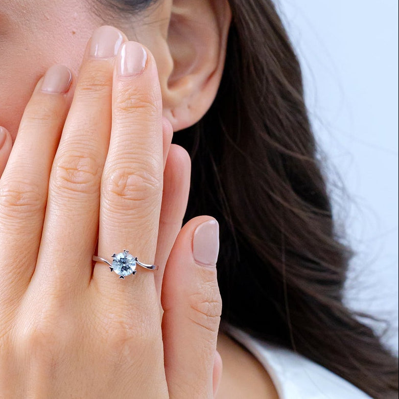 Bypass Round Aquamarine with Heart-Shaped Prongs Engagement Ring