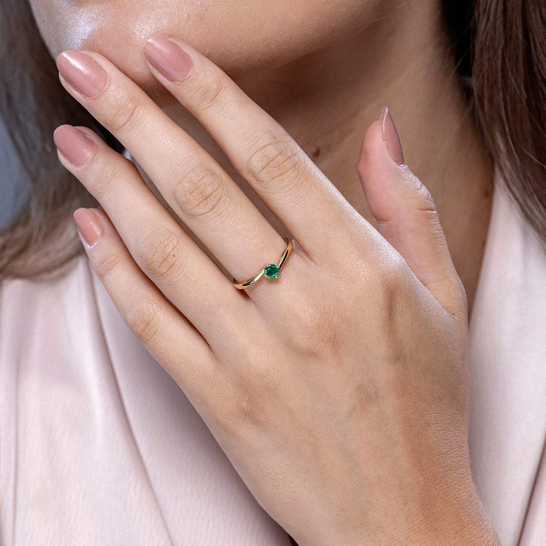 Bypass Round Cut Lab-Created Emerald Solitaire Promise Ring