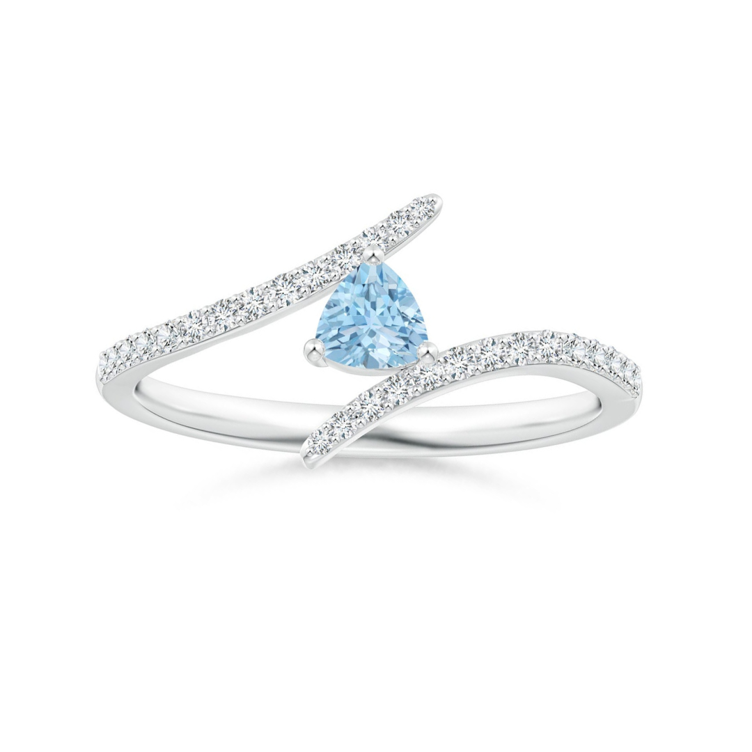 Bypass Trillion Aquamarine with Moissanite Accents Promise Ring