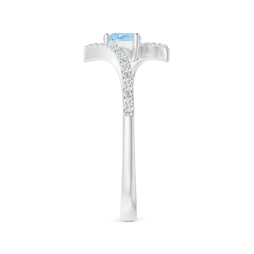 Bypass Trillion Aquamarine with Moissanite Accents Promise Ring