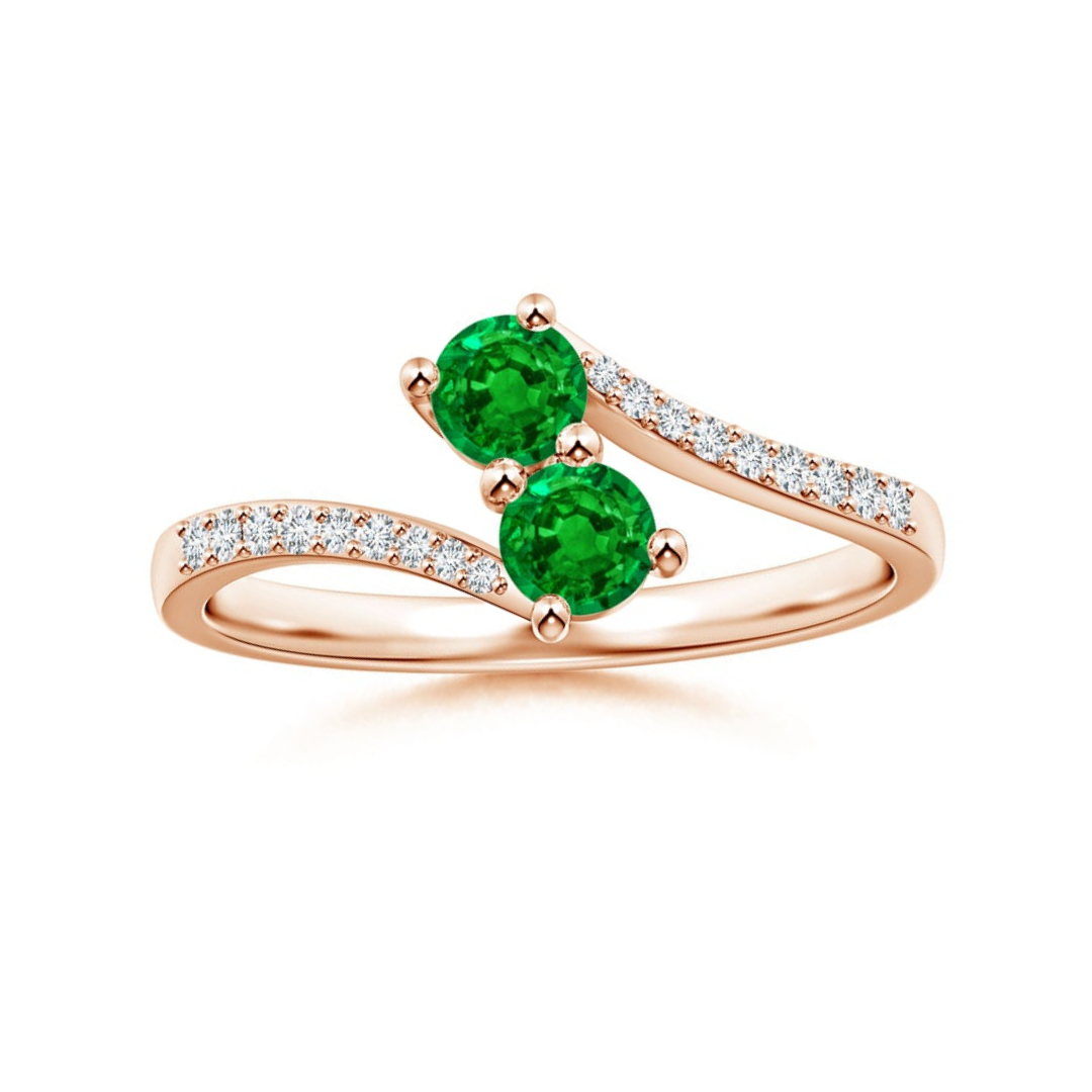 Bypass Two-Stone Round Lab-Created Emerald Promise Ring