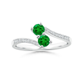 Bypass Two-Stone Round Lab-Created Emerald Promise Ring