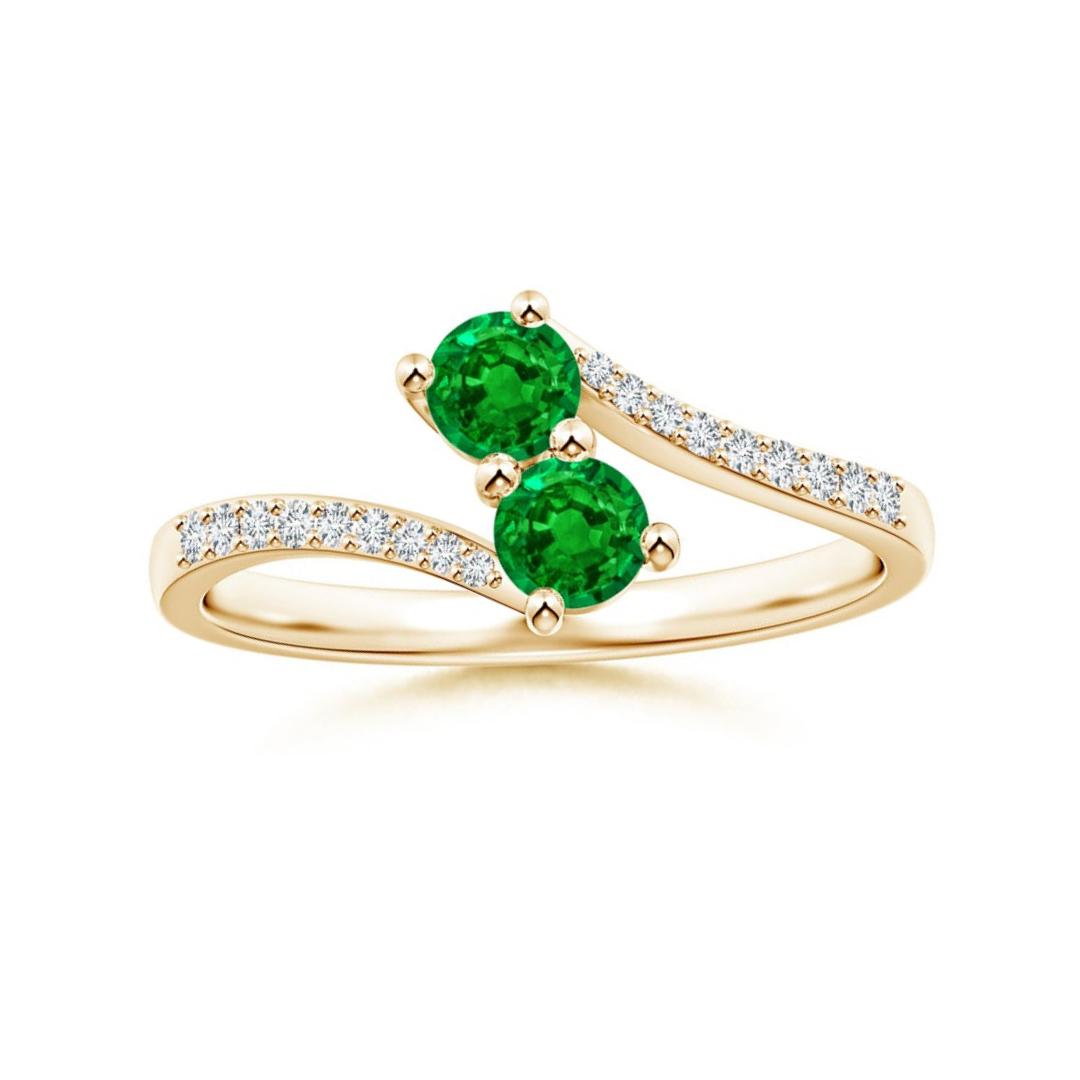 Bypass Two-Stone Round Lab-Created Emerald Promise Ring