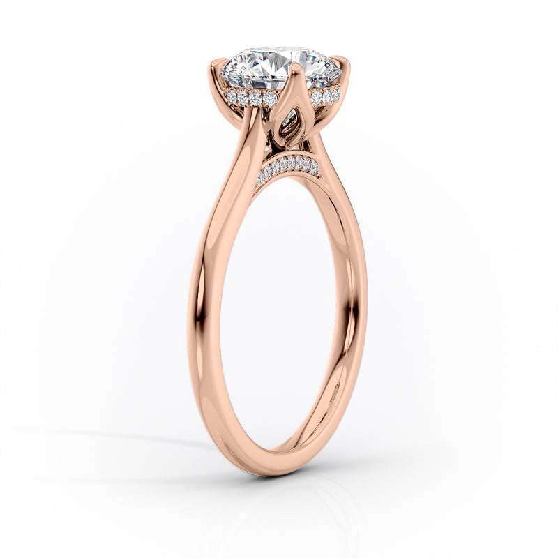 Cathedral Oval Lab-Grown Diamond Petal Prongs Hidden Halo Engagement Ring
