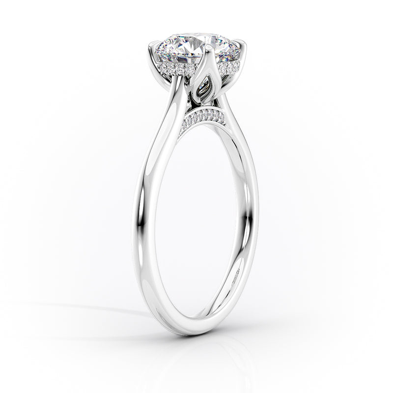 Cathedral Oval Lab-Grown Diamond Petal Prongs Hidden Halo Engagement Ring