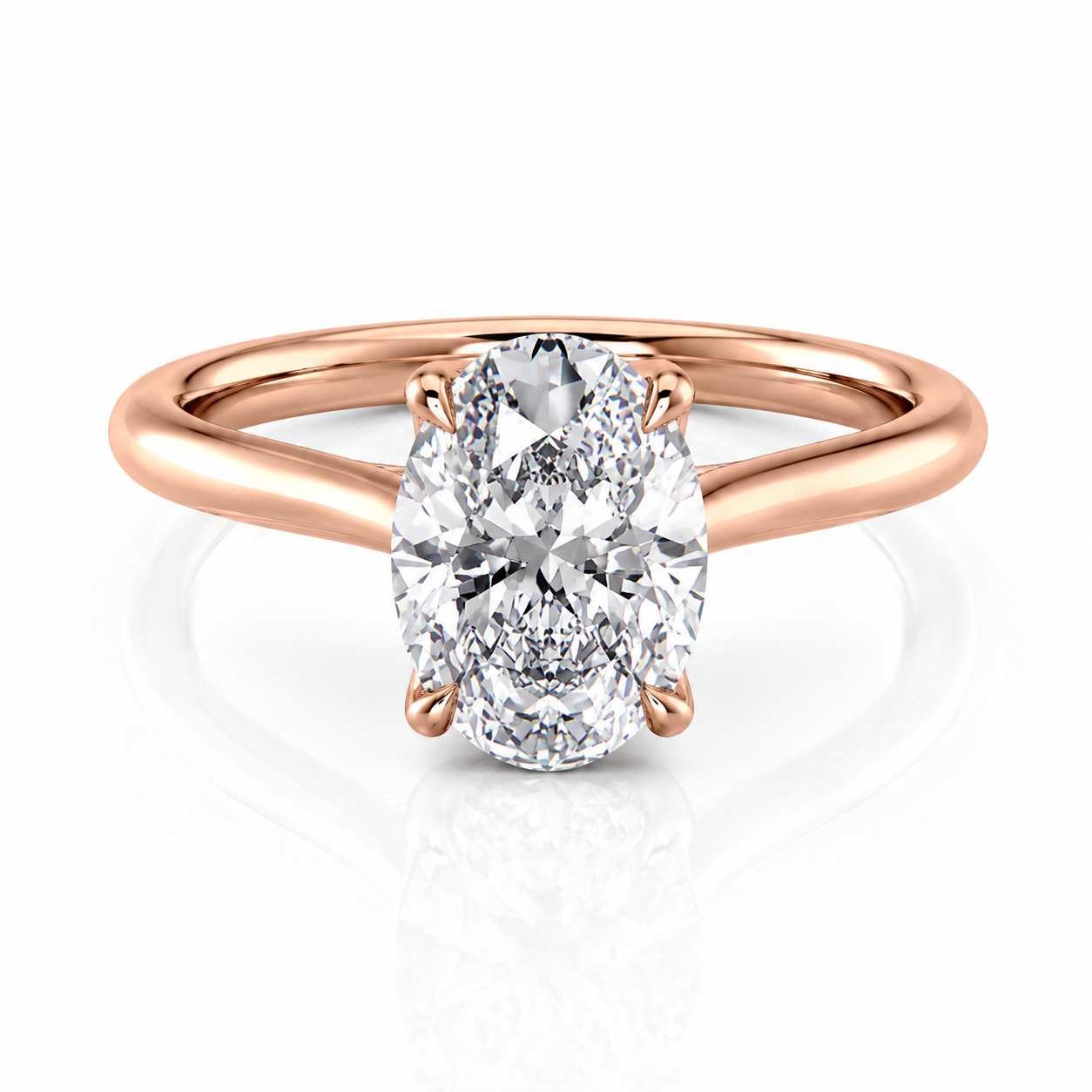 Cathedral Oval Lab-Grown Diamond Petal Prongs Hidden Halo Engagement Ring