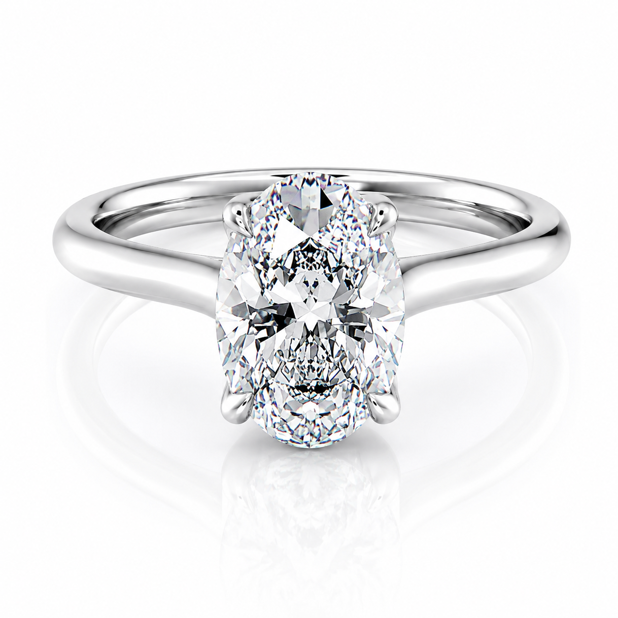 Cathedral Oval Lab-Grown Diamond Petal Prongs Hidden Halo Engagement Ring