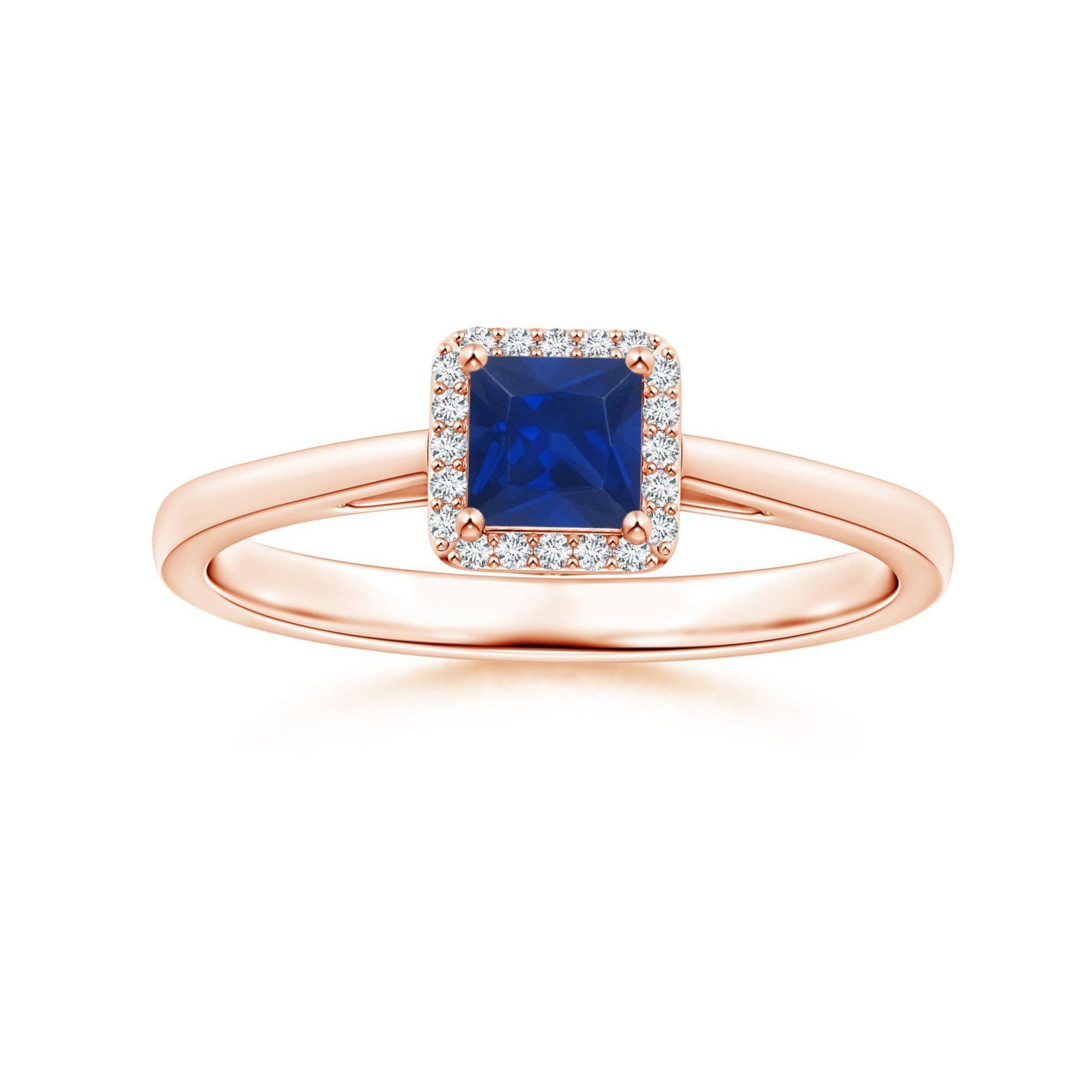 Cathedral Princess Cut Lab Sapphire with Halo Moissanite Promise Ring