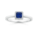 Cathedral Princess Cut Lab Sapphire with Halo Moissanite Promise Ring