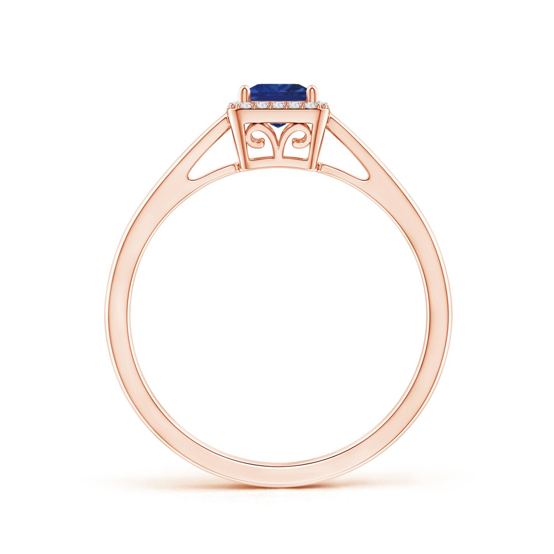 Cathedral Princess Cut Lab Sapphire with Halo Moissanite Promise Ring