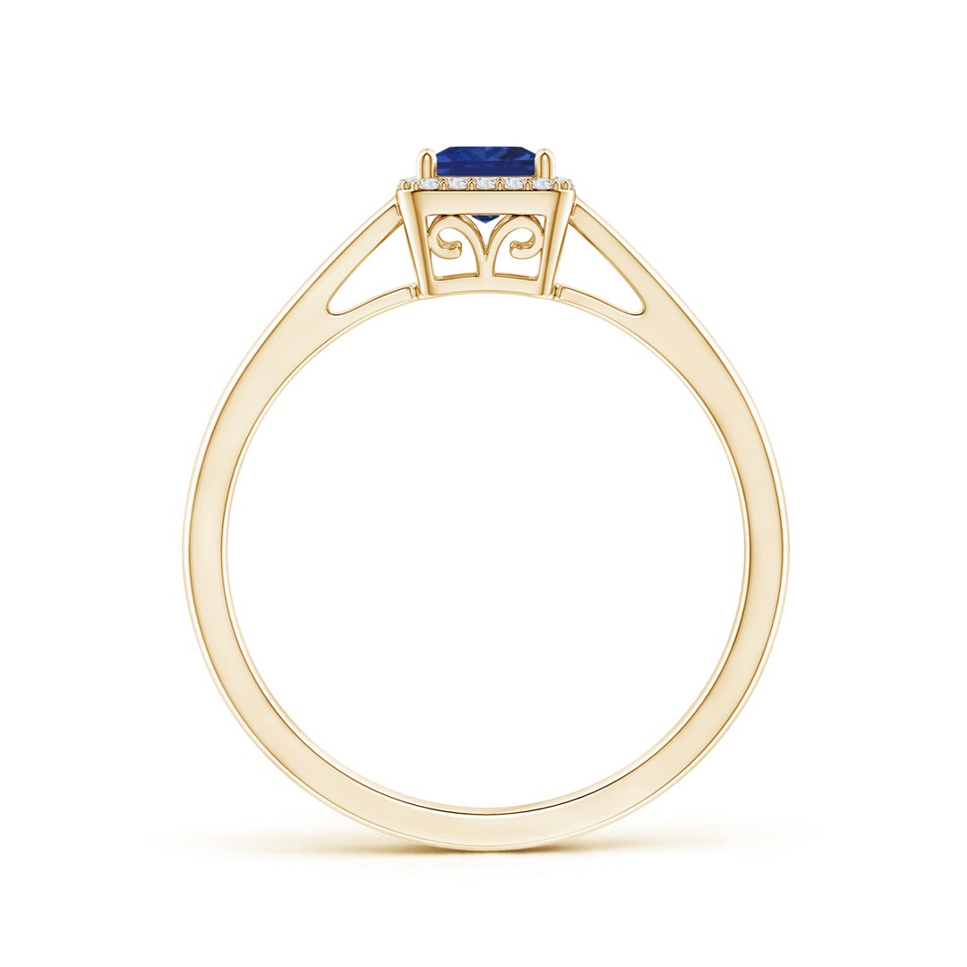 Cathedral Princess Cut Lab Sapphire with Halo Moissanite Promise Ring
