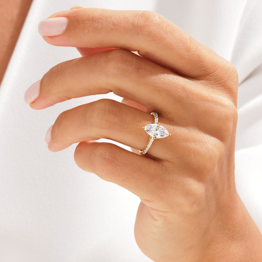 Cathedral Marquise Cut Moissanite Engagement Ring