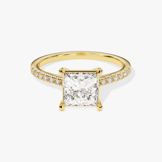 Cathedral Princess Cut Moissanite Engagement Ring